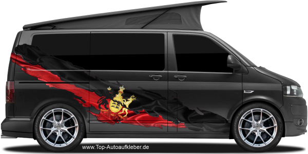 Preview: Flagge von Württemberg auf Fahrzeugseite von dunklem Camper Van