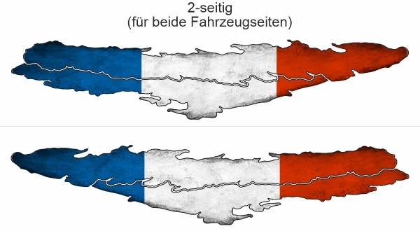 Klebefolie Frankreich Flagge Trikolore - Ansicht zweiseitig für beide Fahrzeugseiten