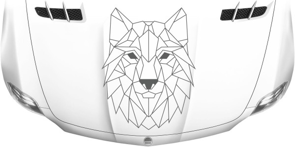 Ein Wolf aus Polygonen als Aufkleber für die Motorhaube