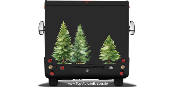 Preview: Heckaufkleber Set Tannen auf dunklen Wohnwagen oder Wohnmobiel