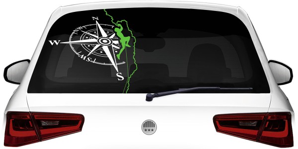 Preview: Heckscheibenaufkleber Kletterer mit Kompass