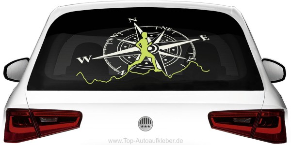 Preview: Heckscheibenaufkleber Kompass und Laufen