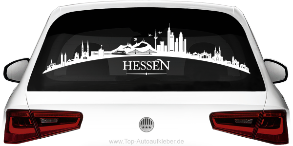 Preview: Heckscheibenaufkleber Skyline Hessen mit Farbauswahl