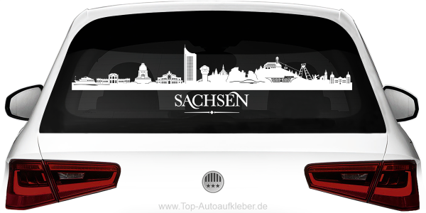 Preview: Heckscheibenaufkleber Skyline Sachsen mit Farbauswahl