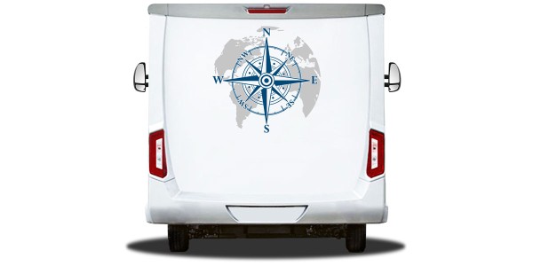 Preview: Heckscheibenaufkleber Weltkarte mit Windrose