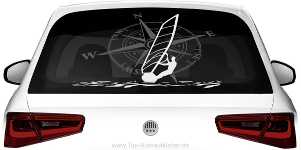 Heckscheibenaufkleber Windsurfer mit Kompassrose