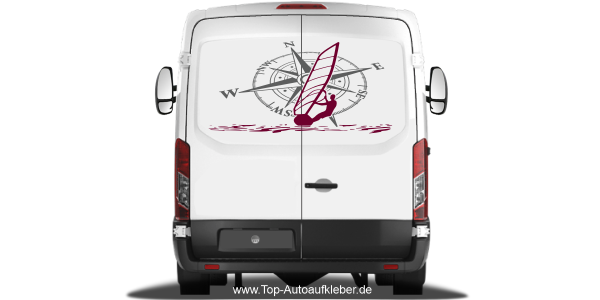 Preview: Heckscheibenaufkleber Windsurfer mit Kompassrose Preview: Heckscheibenaufkleber Windsurfer mit Kompassrose