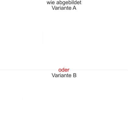 Preview: Essener Skyline als Aufkleber für die Heckscheibe - Ansicht Ausrichtung mit Farbauswahl und Variante