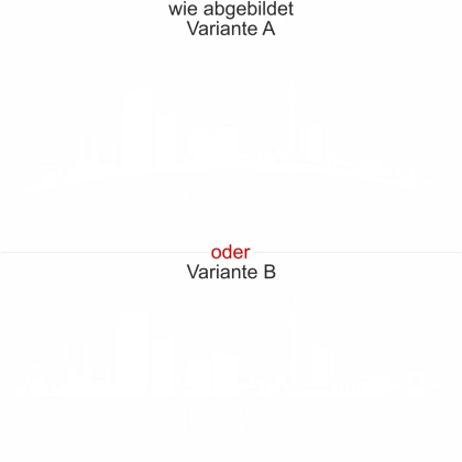 Essener Skyline als Aufkleber für die Heckscheibe - Ansicht Ausrichtung mit Farbauswahl und Variante