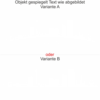 Preview: Essener Skyline als Aufkleber für die Heckscheibe - Ansicht Ausrichtung mit Farbauswahl und Variante