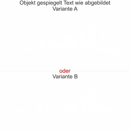 Essener Skyline als Aufkleber für die Heckscheibe - Ansicht Ausrichtung mit Farbauswahl und Variante