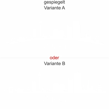 Essener Skyline als Aufkleber für die Heckscheibe - Ansicht Ausrichtung mit Farbauswahl und Variante