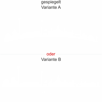 Preview: Hannoveraner Skyline als Aufkleber für die Heckscheibe - Ansicht Ausrichtung mit Farbauswahl und Variante