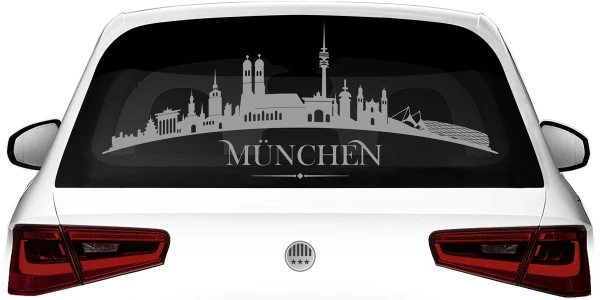 Münchner Skyline als Aufkleber für die Heckscheibe