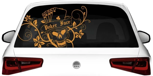 Autoaufkleber für die Heckscheibe mit Poker Face Skull
