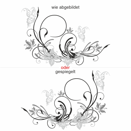 Preview: Klebefolie für die Heckscheibe mit Ornament und Schmetterlingen - Ansicht Ausrichtung