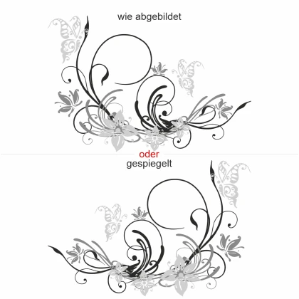 Klebefolie für die Heckscheibe mit Ornament und Schmetterlingen - Ansicht Ausrichtung