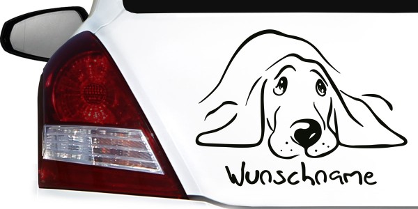Süßer Hund mit Wunschnamen als konturgeschnittener Autoaufkleber