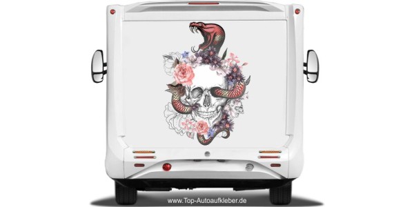 Preview: Klebefolie Blumenreicher Totenschädel mit Schlange