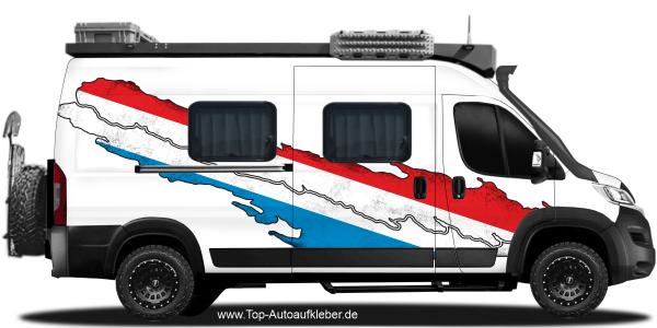 Preview: Klebefolie für Wohnmobil Luxemburg auf Fahrzeugseite von Kastenwagen