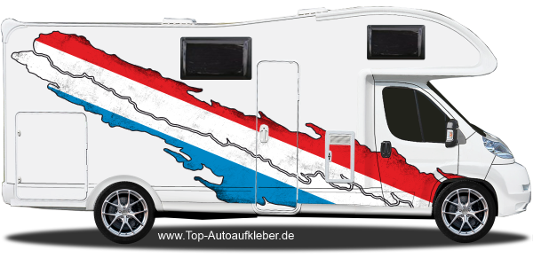 Klebefolie für Wohnmobil Luxemburg auf Fahrzeugseite von Wohnmobil