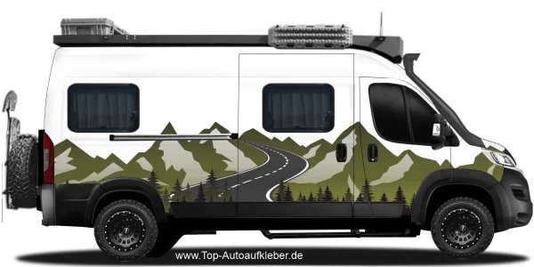 Camper Klebefolie Bergkette mit Alpenstraße  | Set für beide Fahrzeugseiten