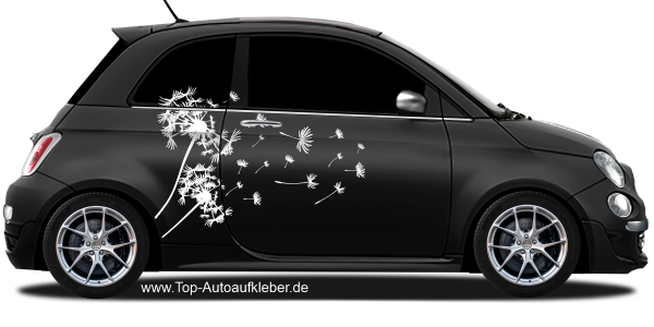 Autoaufkleber mit Pusteblume für beide Seiten auf dunklem PKW - Ansicht Farbauswahl