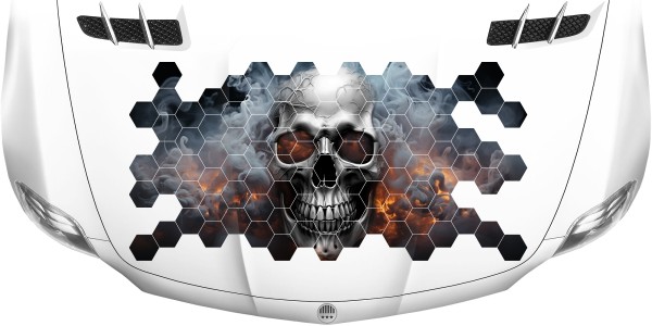 Preview: Klebefolie Totenschädel in Flammen auf heller Motorhaube