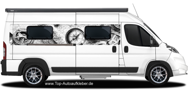 Preview: Vintage Aufkleber mit Landkarte und Kompass Design