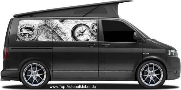 Preview: Vintage Aufkleber mit Landkarte und Kompass Design