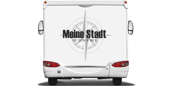 Aufkleber fürs Wohnmobil mit Kompass und Wunschtext