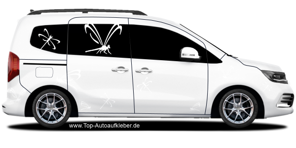 Preview: Libellen Aufkleber Set auf hellem Camper Van - Ansicht Farbauswahl