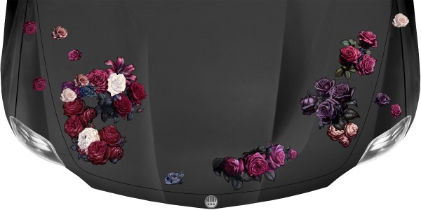 Preview: Motorhauben Aufkleber Rosen auf dunklem Fahrzeug
