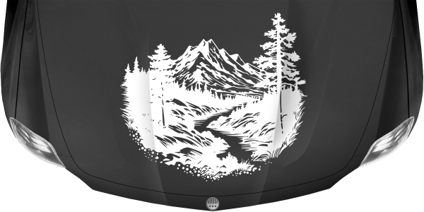 Motorhaubenaufkleber Gletscherbach in der Bergwelt auf dunkler Haube - Ansicht Farbauswahl