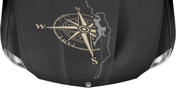 Preview: Motorhaubenaufkleber Kletterer mit Kompass