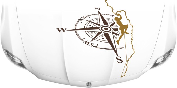 Autofolie für die Motorhaube mit Kompass und Kletterer