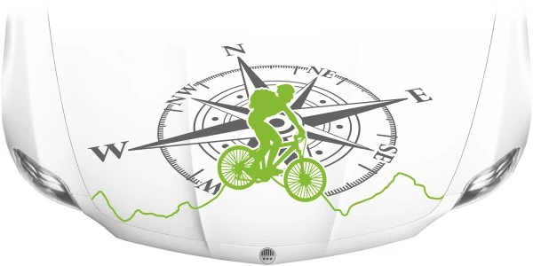Motorhaubenaufkleber Kompass und Mountainbike