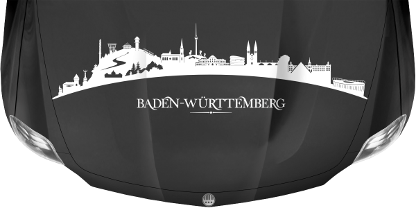 Preview: Motorhaubenaufkleber Skyline Baden-Württemberg auf dunkler Motorhaube - Ansicht Farbauswahl