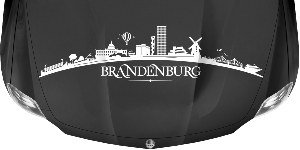 Preview: Motorhaubenaufkleber Skyline Brandenburg auf dunkler Motorhaube - Ansicht Farbauswahl