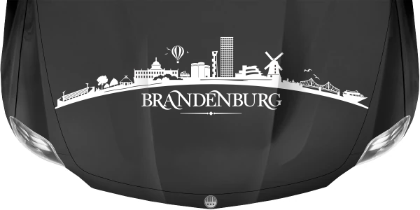Motorhaubenaufkleber Skyline Brandenburg auf dunkler Motorhaube - Ansicht Farbauswahl