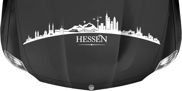 Motorhaubenaufkleber Skyline Hessen auf dunkler Motorhaube - Ansicht Farbauswahl