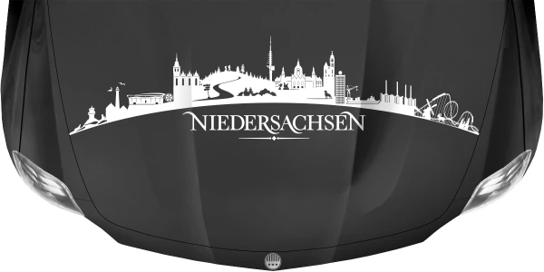 Motorhaubenaufkleber Skyline Niedersachsen auf dunkler Motorhaube - Ansicht Farbauswahl