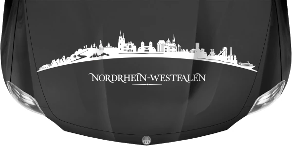Motorhaubenaufkleber Skyline Nordrhein-Westfalen auf dunkler Motorhaube - Ansicht Farbauswahl
