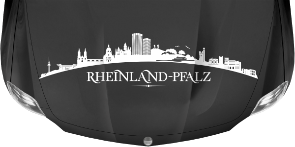 Preview: Motorhaubenaufkleber Skyline Rheinland-Pfalz auf dunkler Motorhaube - Ansicht Farbauswahl
