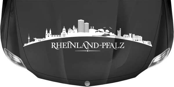 Motorhaubenaufkleber Skyline Rheinland-Pfalz auf dunkler Motorhaube - Ansicht Farbauswahl