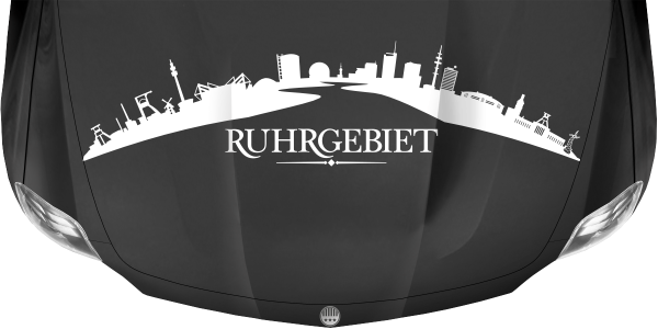 Preview: Motorhaubenaufkleber Skyline Ruhrgebiet auf dunkler Motorhaube - Ansicht Farbauswahl