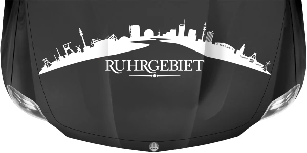 Motorhaubenaufkleber Skyline Ruhrgebiet auf dunkler Motorhaube - Ansicht Farbauswahl