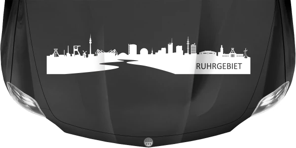 Aufkleber für schwarze und dunkle Motorhauben mit Skyline Ruhrgebiet