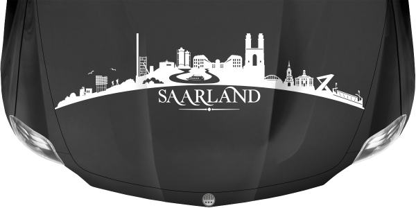 Preview: Motorhaubenaufkleber Skyline Saarland auf dunkler Motorhaube - Ansicht Farbauswahl