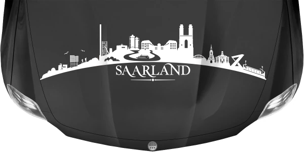 Motorhaubenaufkleber Skyline Saarland auf dunkler Motorhaube - Ansicht Farbauswahl
